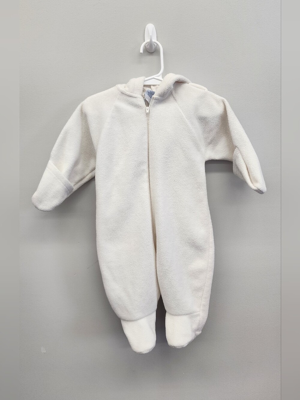 Miniwear Baby Cream Off-White Fleece Fleece Footed Pram Suit Hooded Romper 0-6M